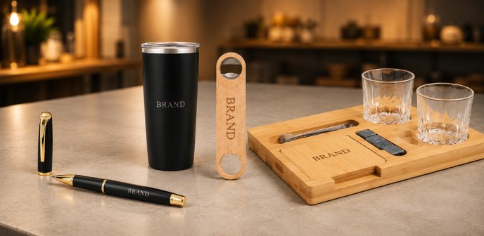 Grabado láser permanente sobre artículo promocional de metal o madera